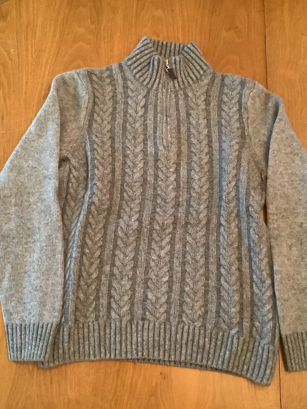 Men's Gray Cable-Knit Half-Zip Sweater